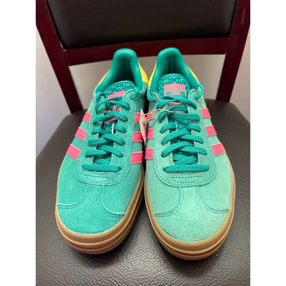New Adidas Gazelle Bold W Platform Sneakers Green Pink Yellow Women's Size 8 - Picture 2 of 7